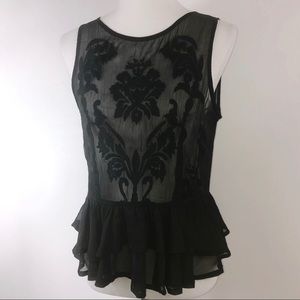 Guess Black Sheer Embroidered Tank
